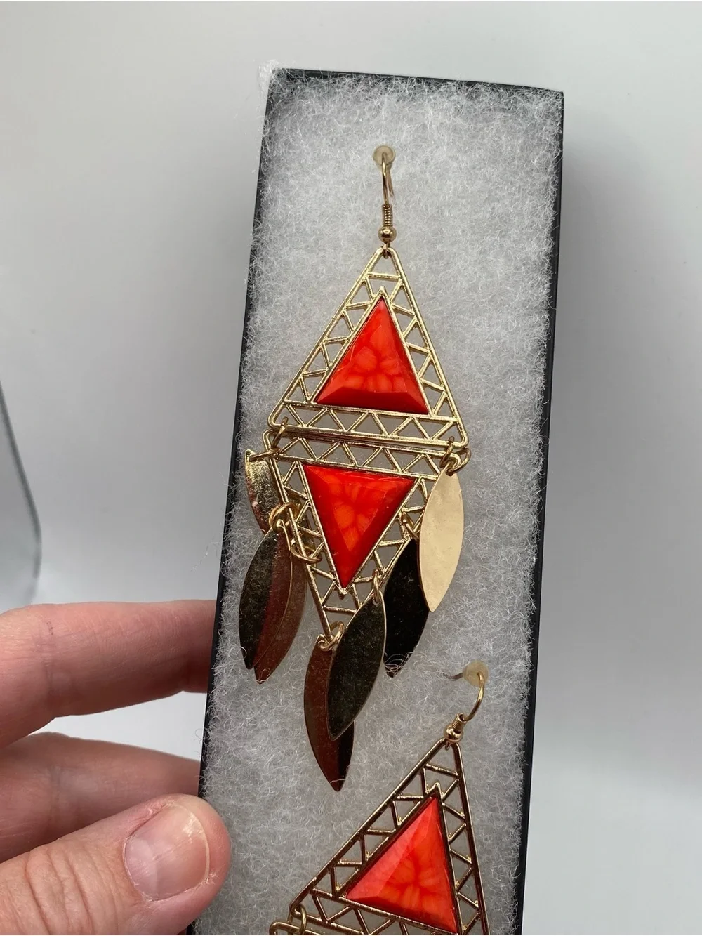 Bohemian Gold-Tone Red Triangle Dangle Earrings